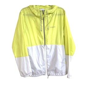 Columbia Center Ridge Women's Windbreaker Zip Jacket Hooded Size L White Yellow